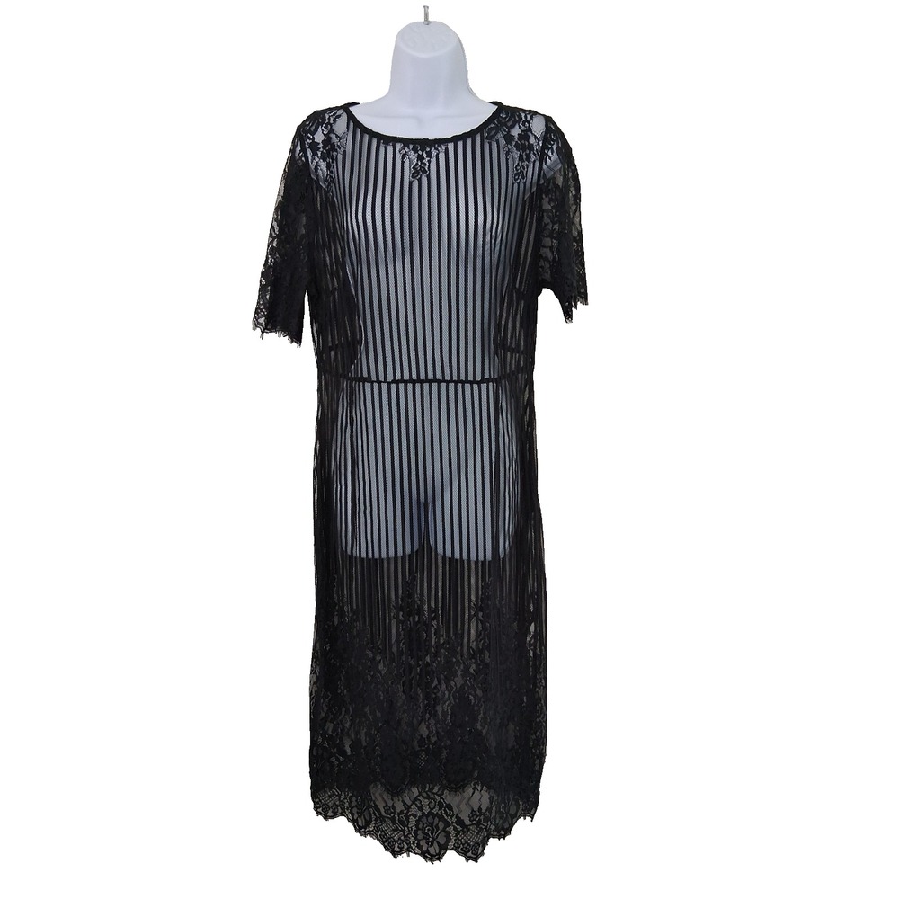 Forever 21‎ Mesh Lace Sheer Midi Dress Size 14/16 Grunge Dark Coquette Witchy